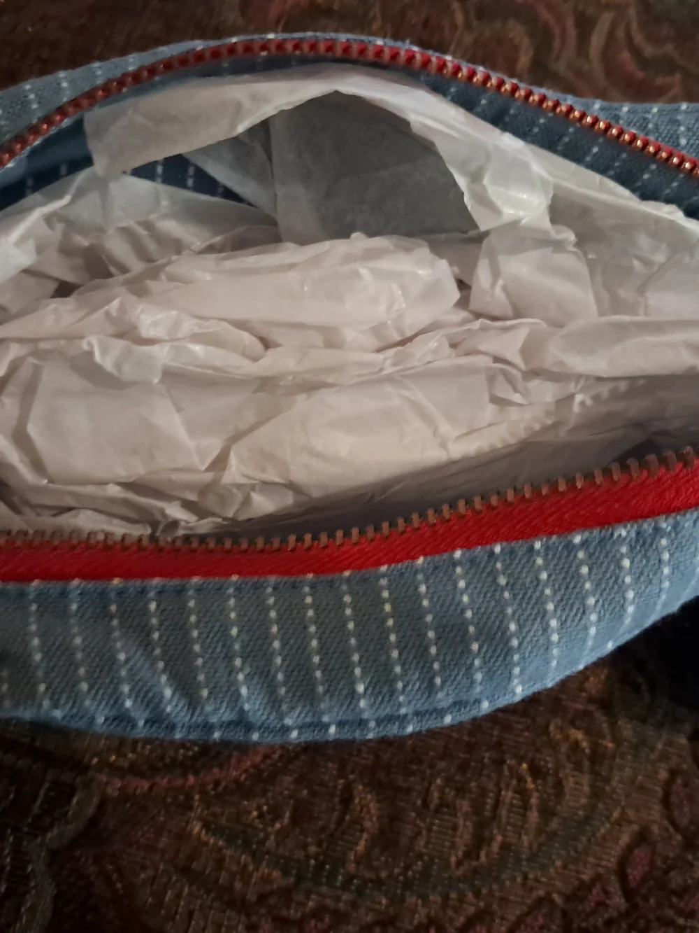 Levi's Light Blue Striped Cosmetic Pouch with Red Trim